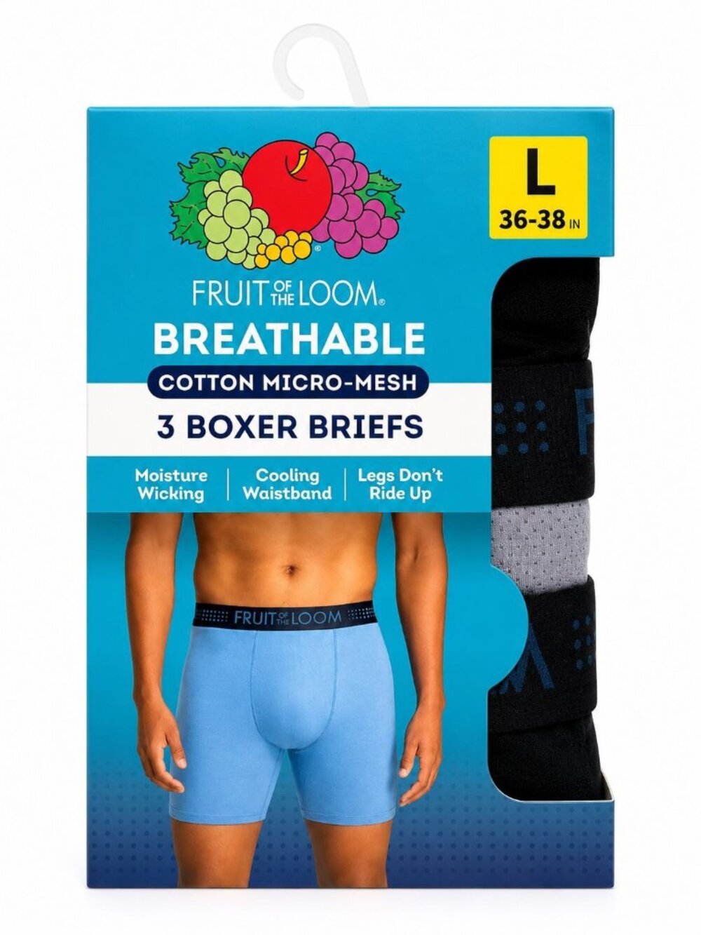 Fruit of the Loom Large 36-38 Boxer Briefs 3 prs Black, Grey - Picture 1 of 6